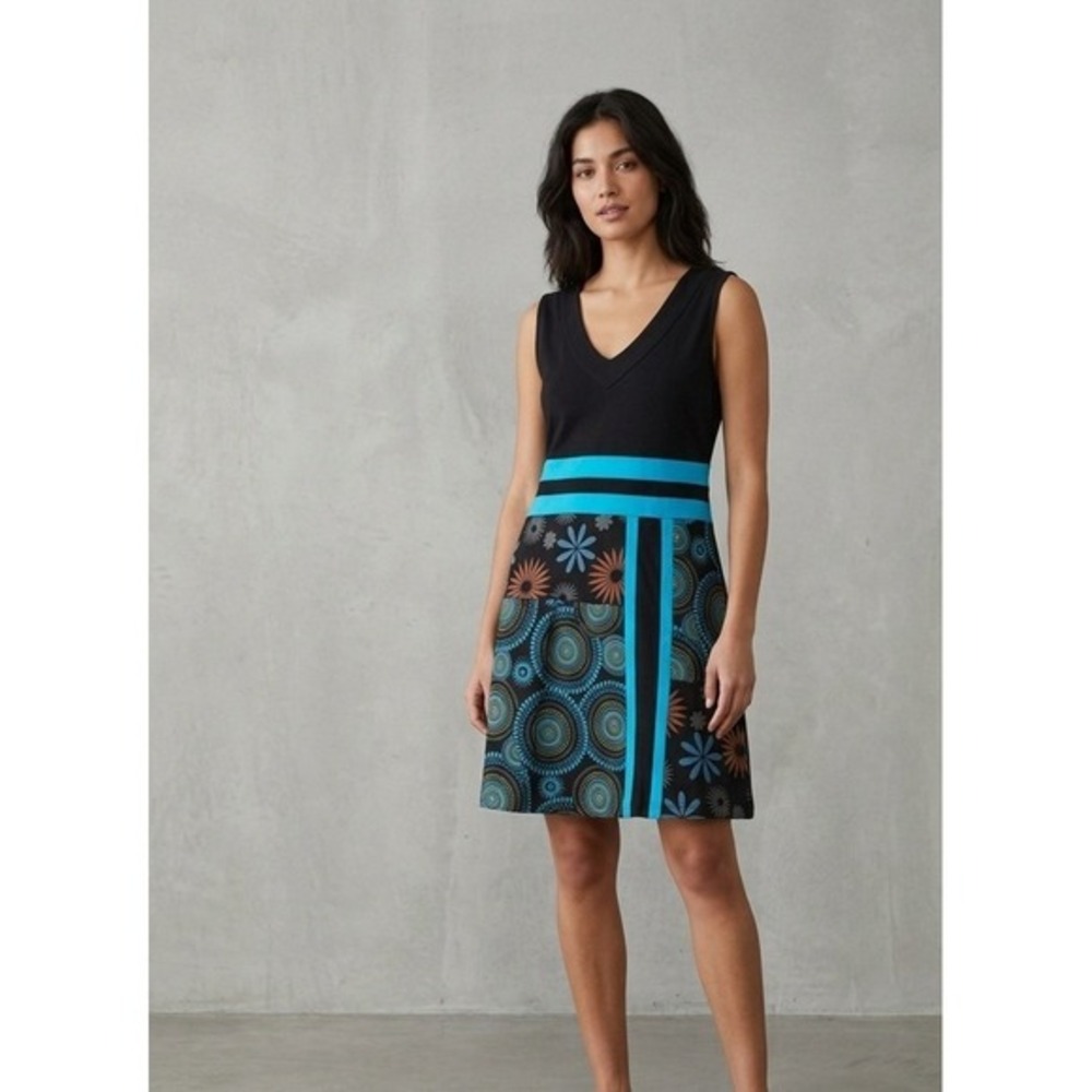 Coline Boho Geometric Floral Mixed Print Sleeveless V-Neck Cotton Dress XL